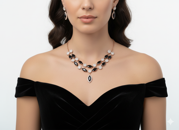 RED DROP HEAVY WORK NECKLACE DOWN WITH PEARS