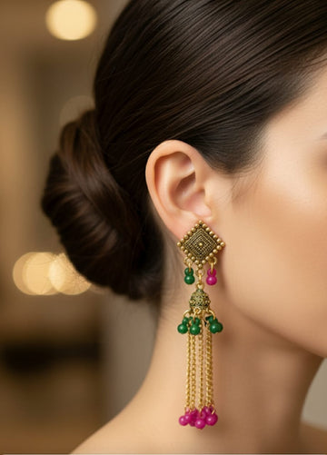 INDIAN DROP DOWN PEACOCK EARRING
