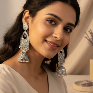 OXIDIZE LONG DROP EARRING BEST FOR WEDDINGS