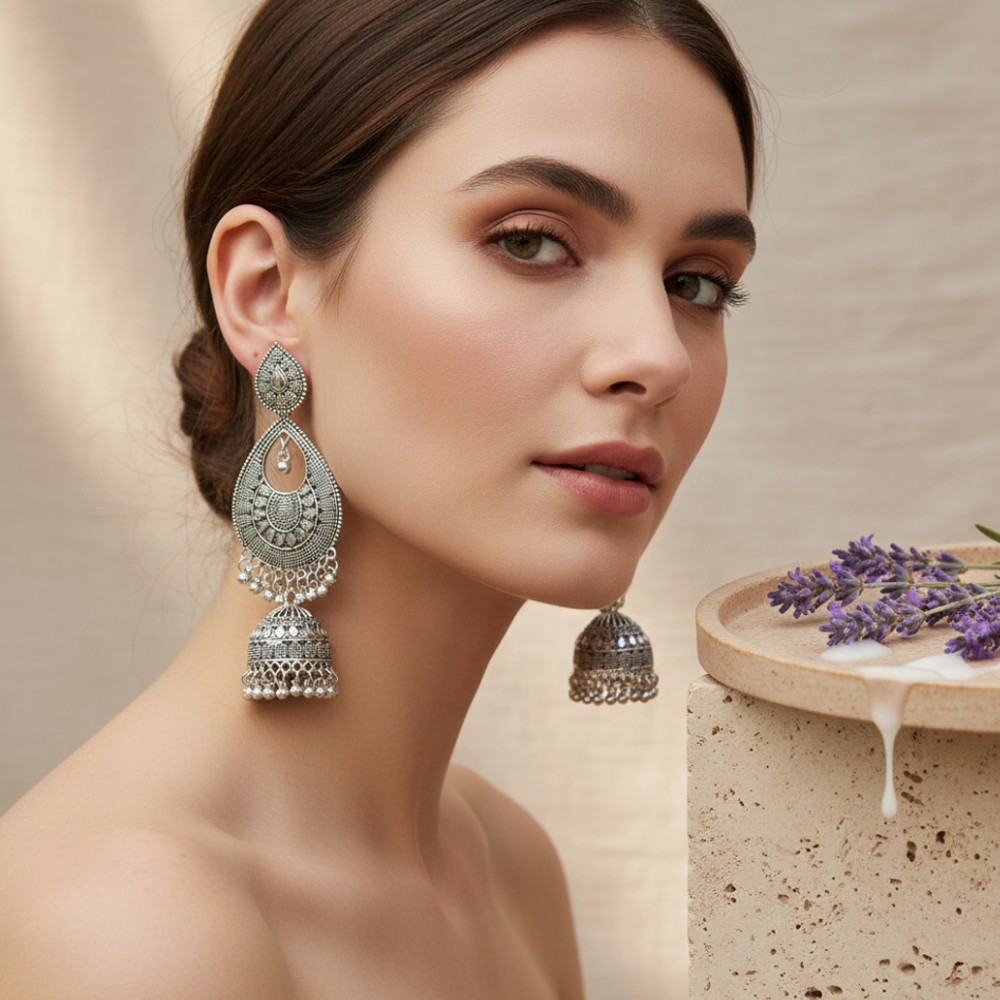 OXIDIZE LONG DROP EARRING BEST FOR WEDDINGS