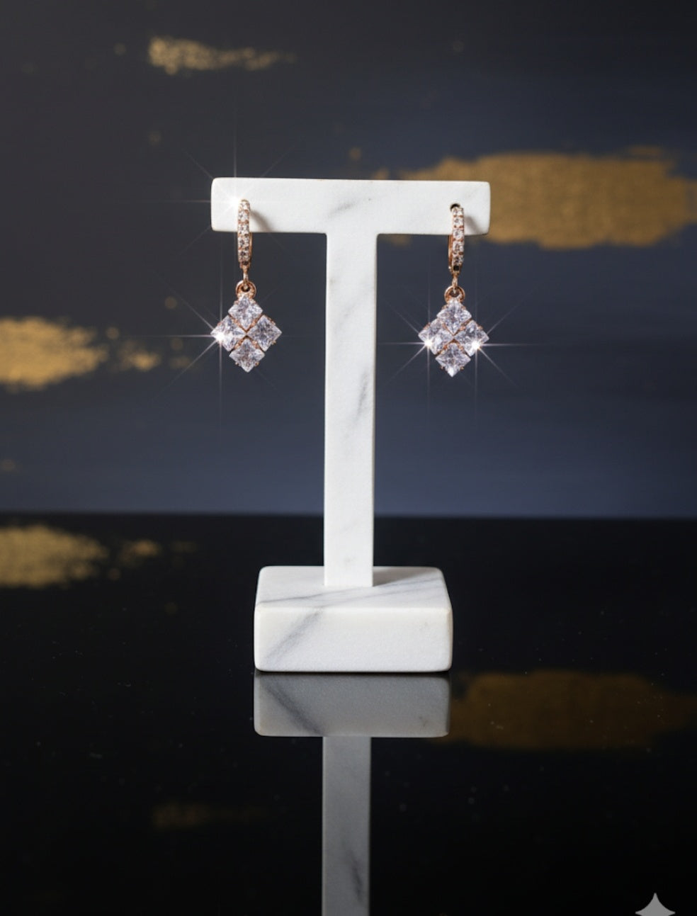 DIAMOND SHAPE DROP EARRING SILVER ULTRA SHINE