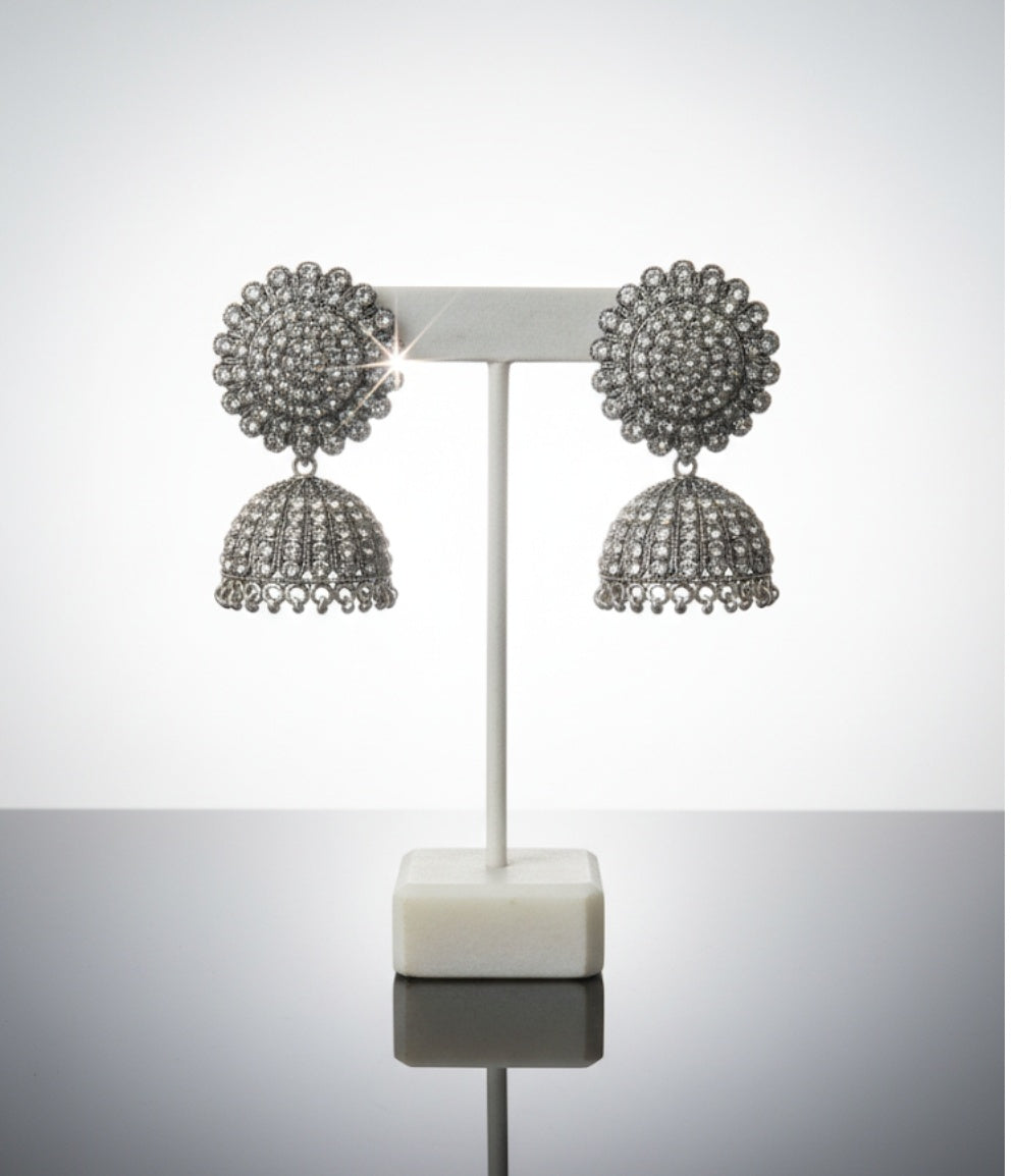 SILVER FLORA JHUMKA WITH A VIEW OF STARS