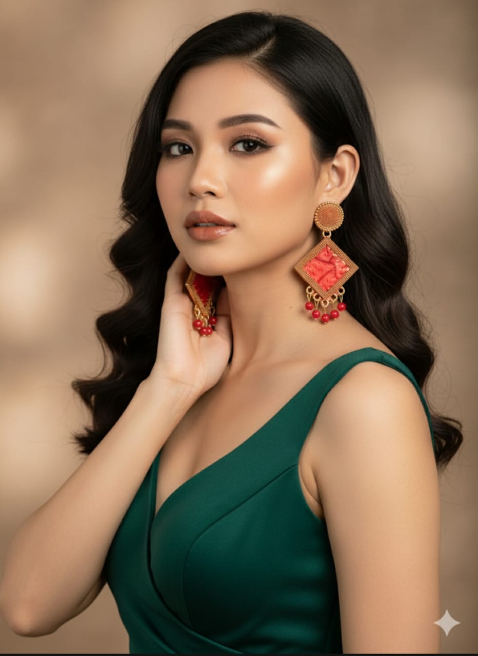 RED SUE DROPPING REDMON  EARRING  BY STARLIVEN