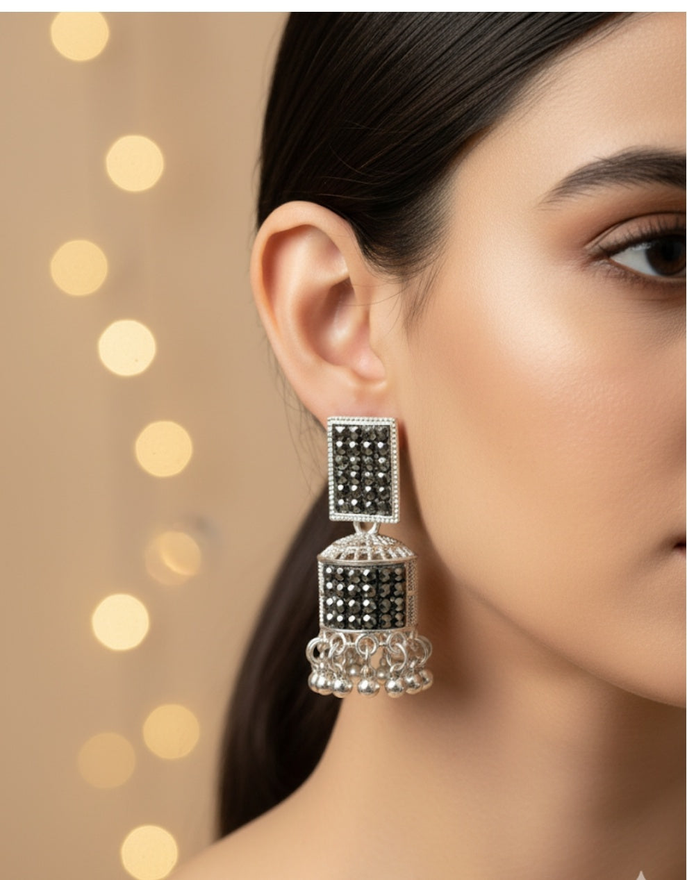 BLACK QUEEN JHUMKA SILVER  EARRING